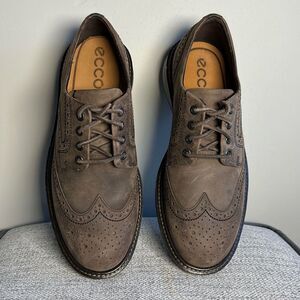 Ecco Mens Sz 41 Lhasa Brogue Wing Tip Leather Oxfords Coffee Brown Casual Shoes-